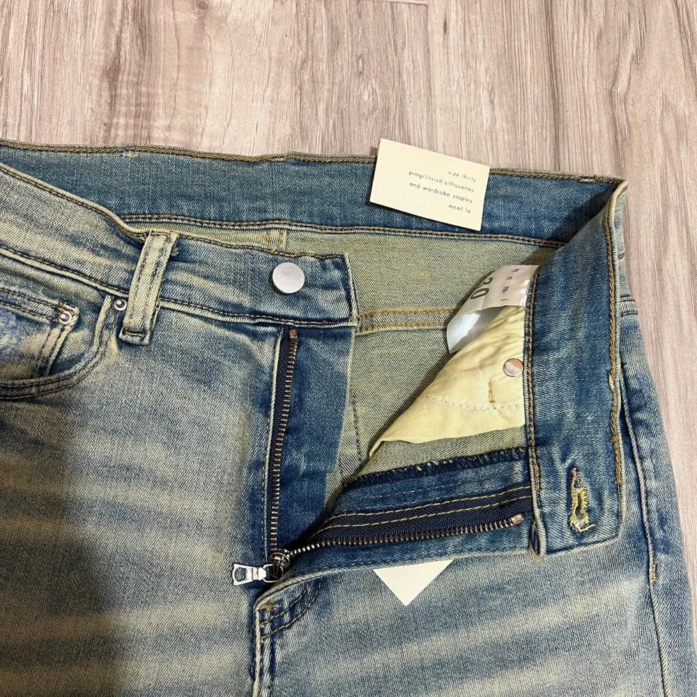 NWT Mnml LA Slim Skinny Distressed Jeans Mens Size 30 Blue Denim Wash